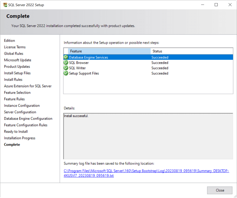 Complete SQL Server installation